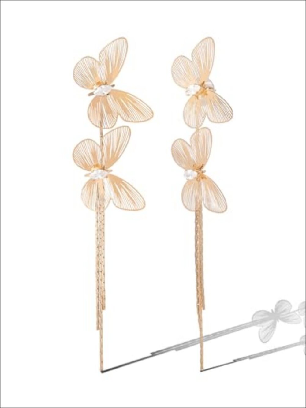 Gold-Tone Butterfly Dangle Earrings with Tassel Fringe & Post Back